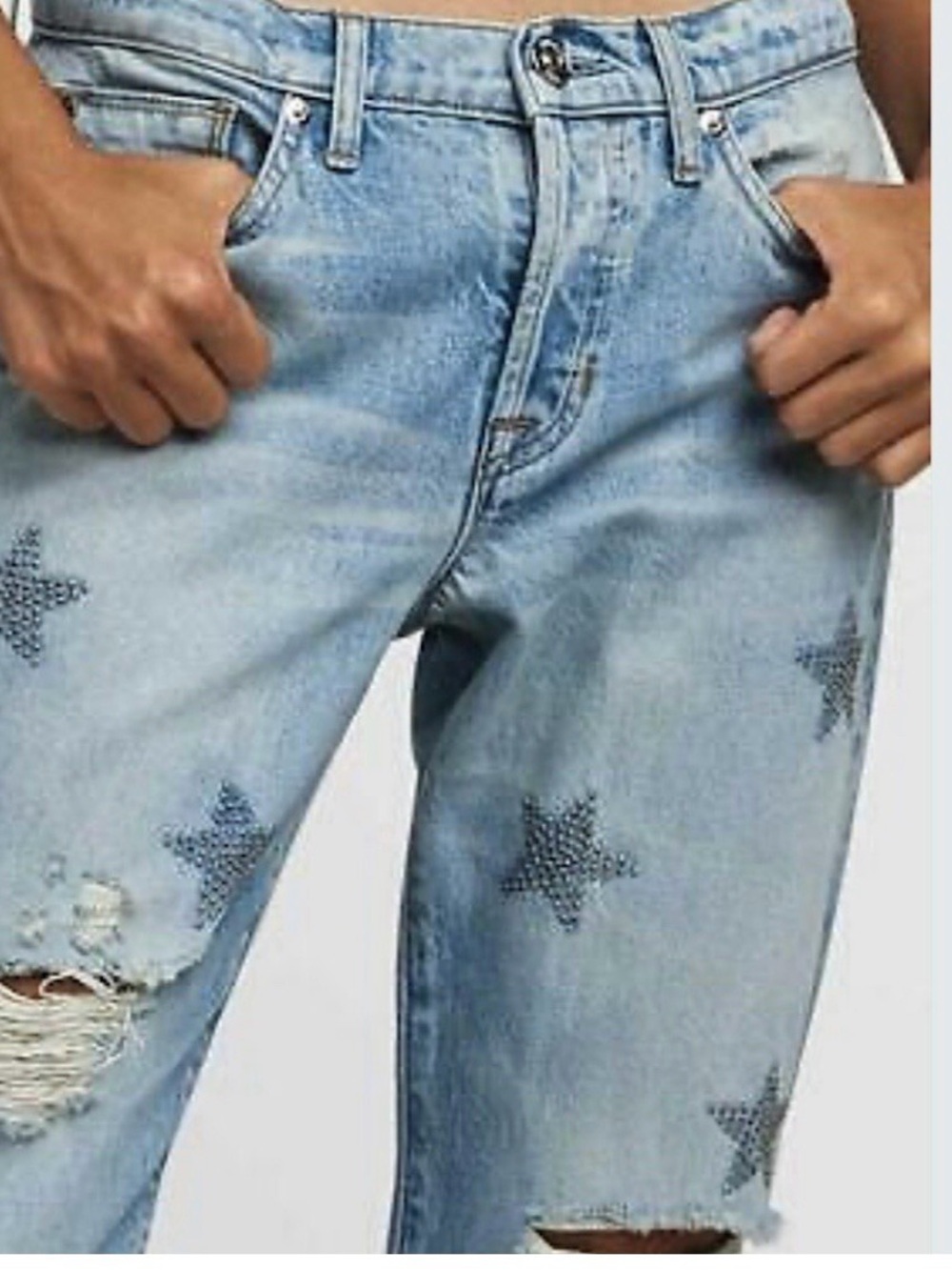 Hudson Jeans Light Blue Star-Embellished Straight Leg Jeans